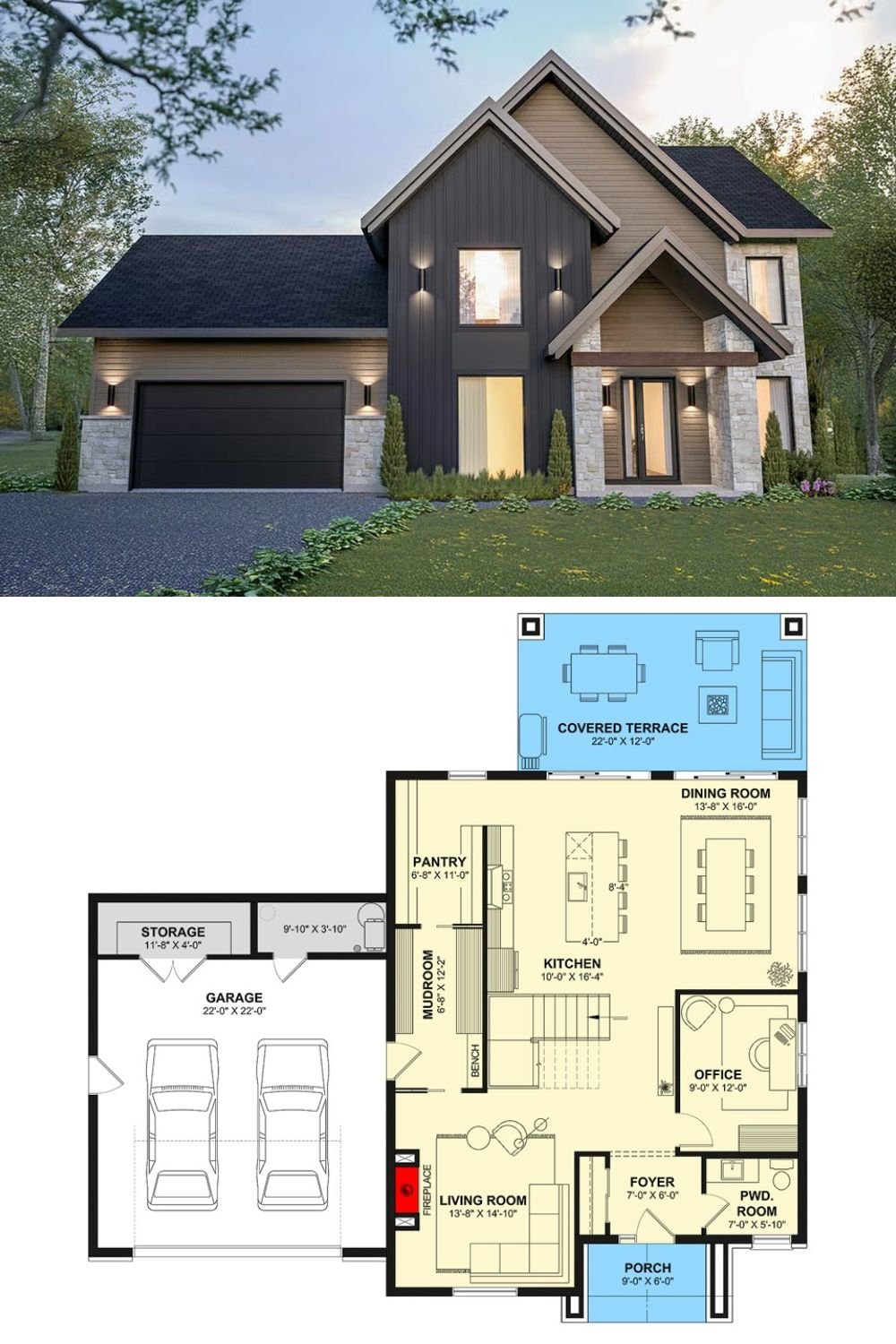 3-Bedroom Scandinavian Home with Covered Terrace and Double Garage (Floor Plan)
