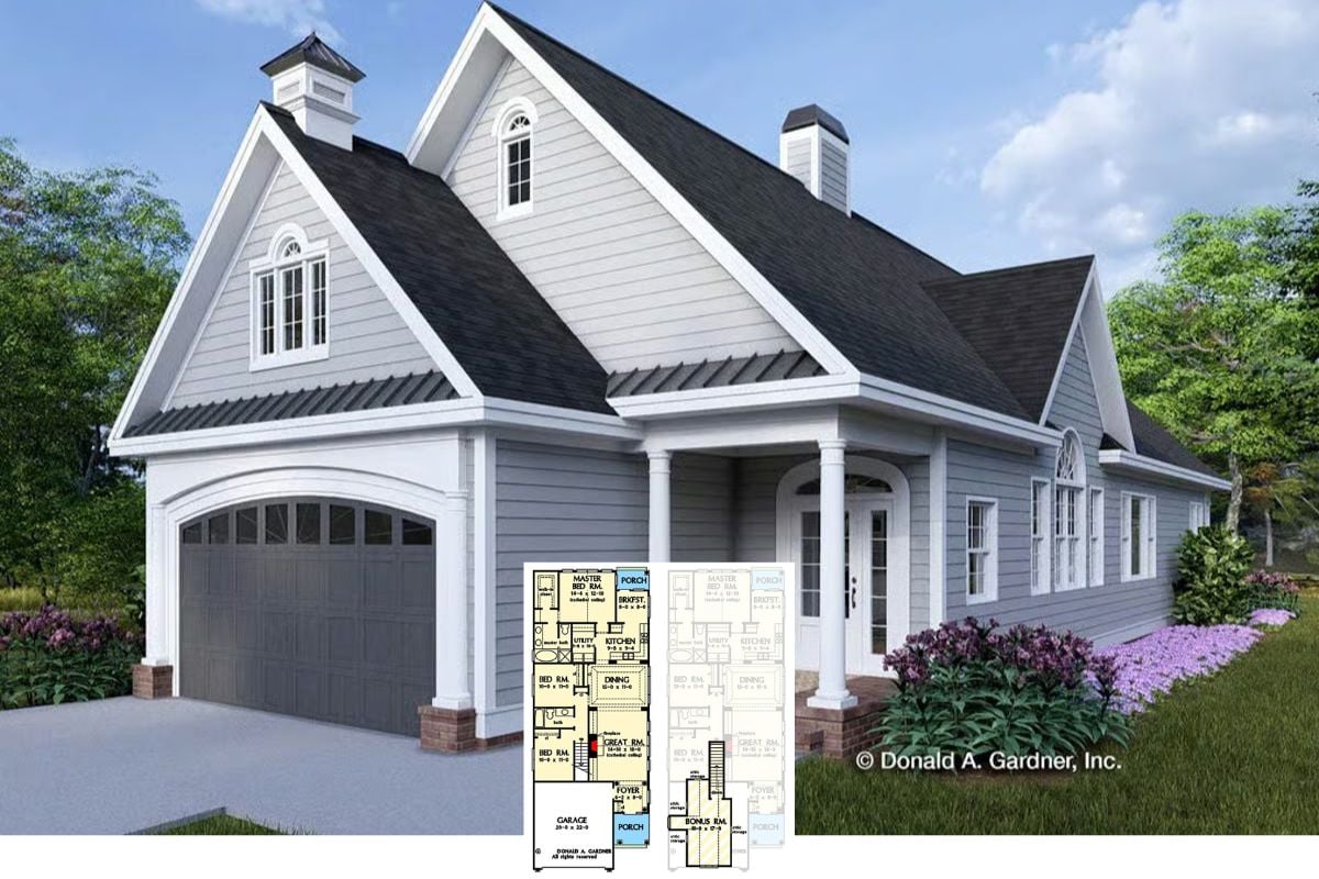 3-Bedroom Traditional Home for a Narrow Lot with Bonus Room Floor Plan)