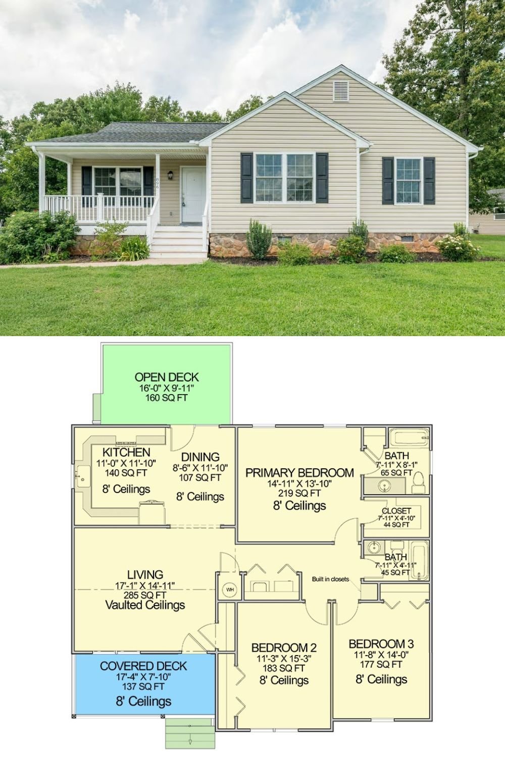 Traditional-Style Ranch with Covered Front Porch and 3 Bedrooms (Floor Plan)
