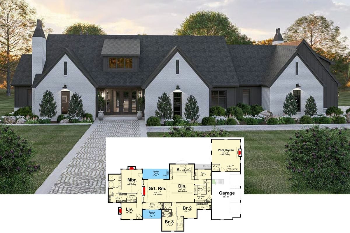 3-Bedroom Transitional Contemporary Home for a Wide Lot with Bonus Room (Floor Plan)