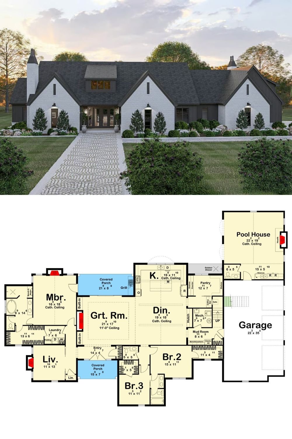 3-Bedroom Transitional Contemporary Home for a Wide Lot with Bonus Room (Floor Plan)