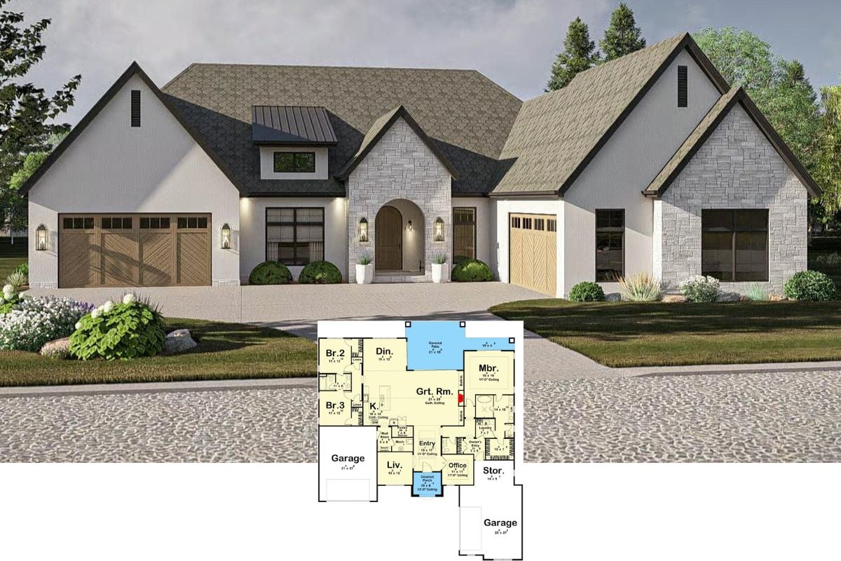 Transitional-Style Home with 3 Bedrooms and Open-Concept Living (Floor Plan)