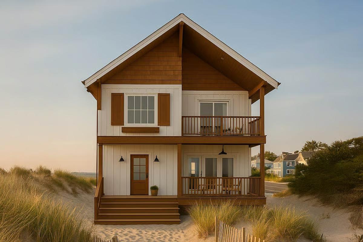 Coastal 3-Bedroom Retreat House for a Narrow Lot with Balcony (Floor Plan)