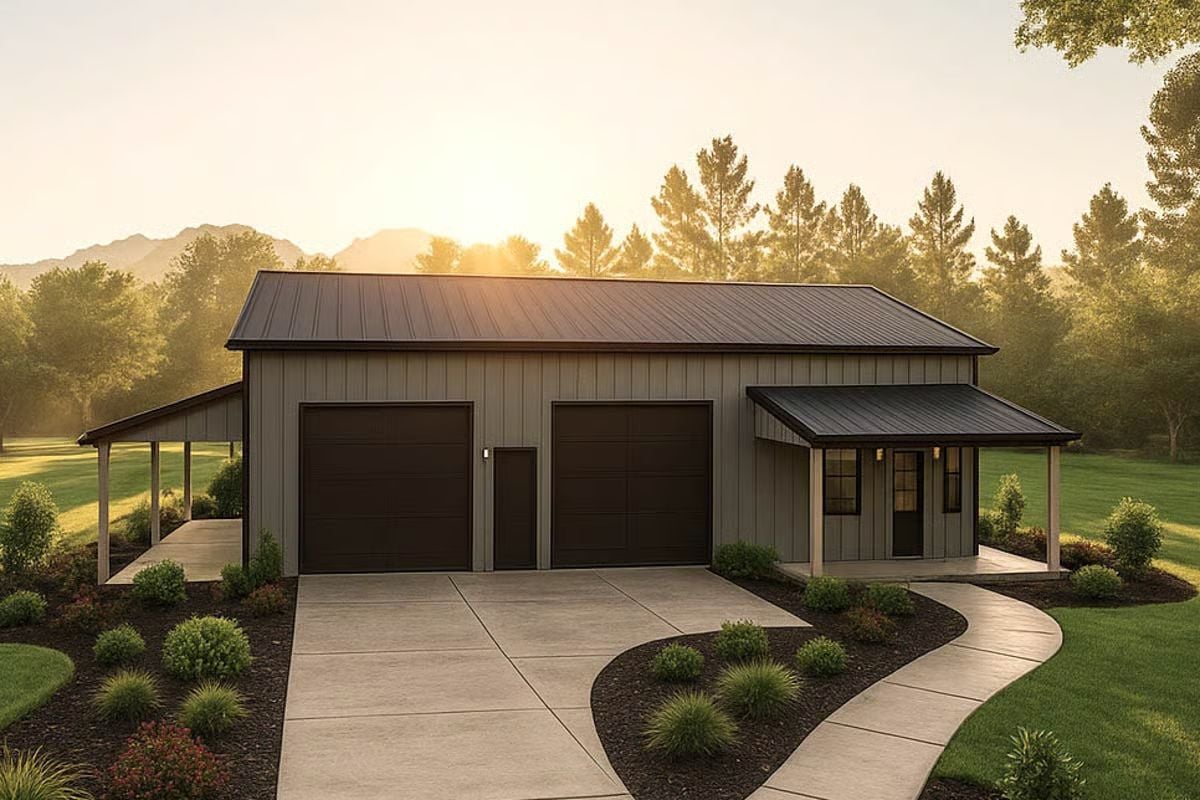 Modern Barndominium-Style Home with 2 Bedrooms and 3-Car Garage (Floor Plan)