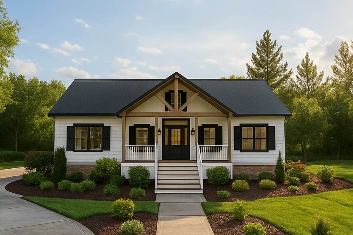 New American-Style 3-Bedroom Home with Front Loft and Front Porch (Floor Plan)