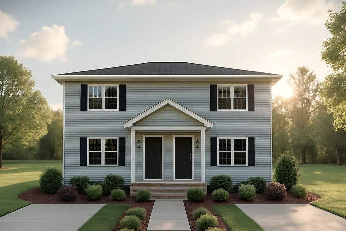 Colonial-Style Duplex with 3-Bedroom Units and an Open-Concept Living (Floor Plan)