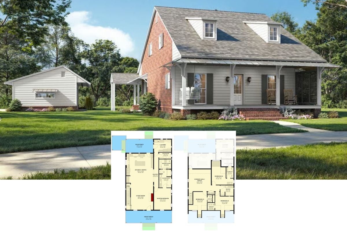 4-Bedroom Acadian Home with Dual Porches and Open-Concept Living (Floor Plan)