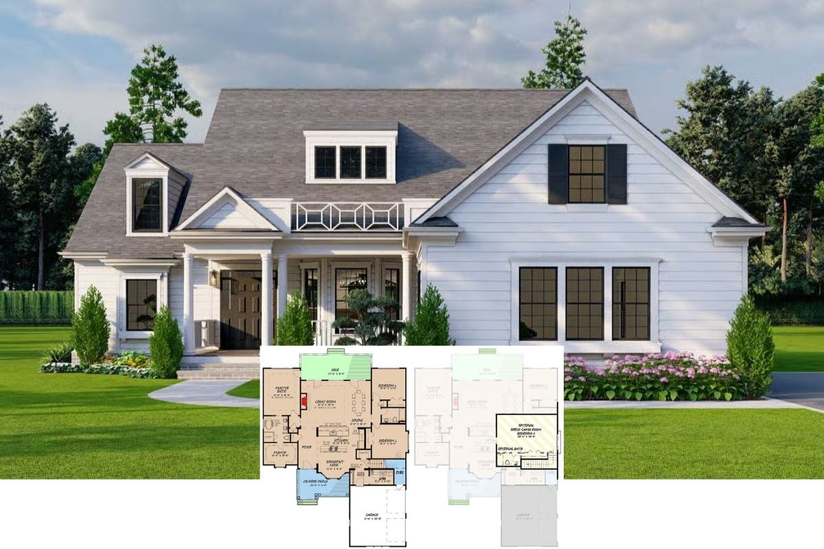 Country-Style 4-Bedroom Home with Front Porch and Bonus Room (Floor Plan)