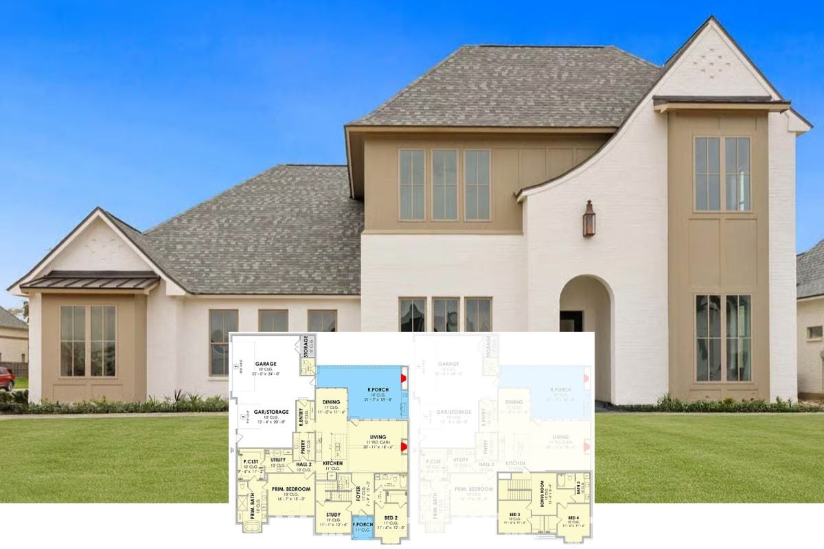 4-Bedroom French Country Home for a Corner Lot with Bonus Room (Floor Plan)