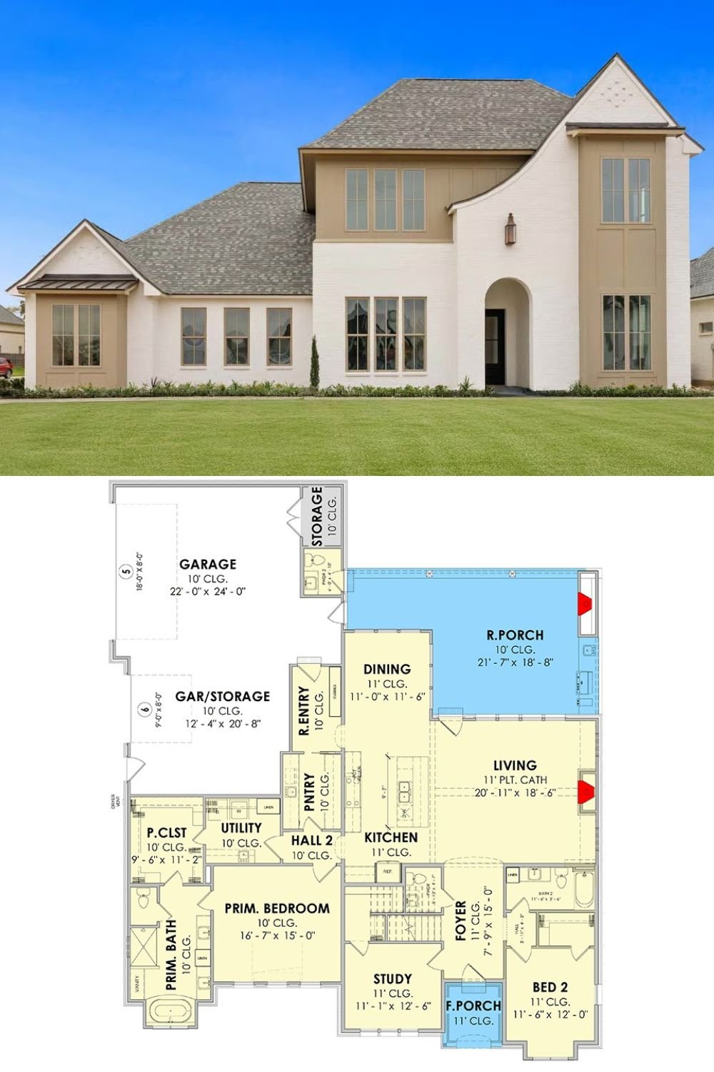 4-Bedroom French Country Home for a Corner Lot with Bonus Room (Floor Plan)