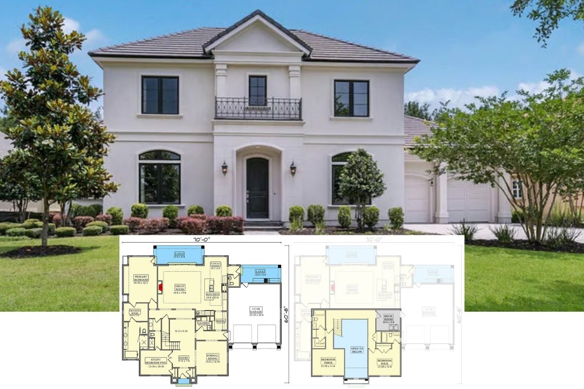 4-Bedroom Modern European Home with Balcony and 2-Car Garage (Floor Plan)