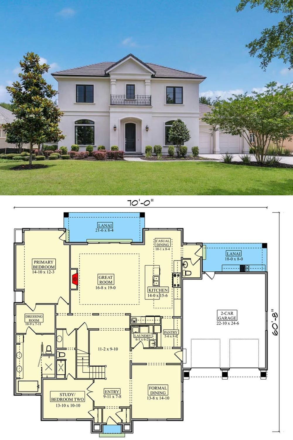 4-Bedroom Modern European Home with Balcony and 2-Car Garage (Floor Plan)