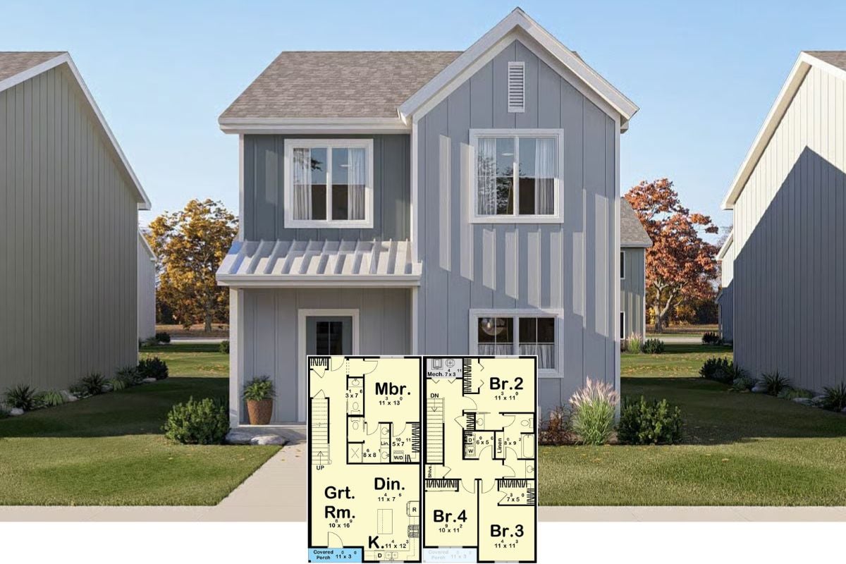 Modern Farmhouse-Style 4-Bedroom Home with Front Porch and Open-Concept Living (Floor Plan)
