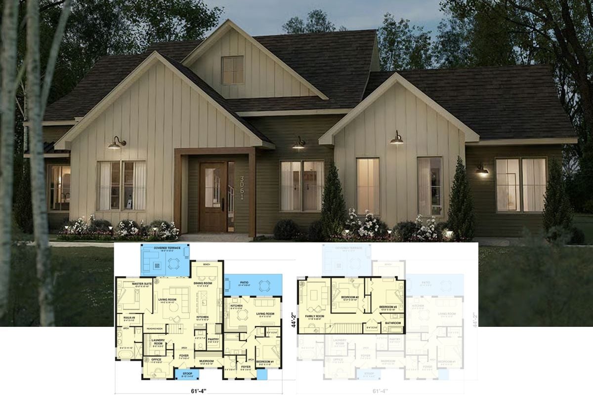 4-Bedroom Modern Farmhouse with Loft Space and In-Law Suite (Floor Plan)