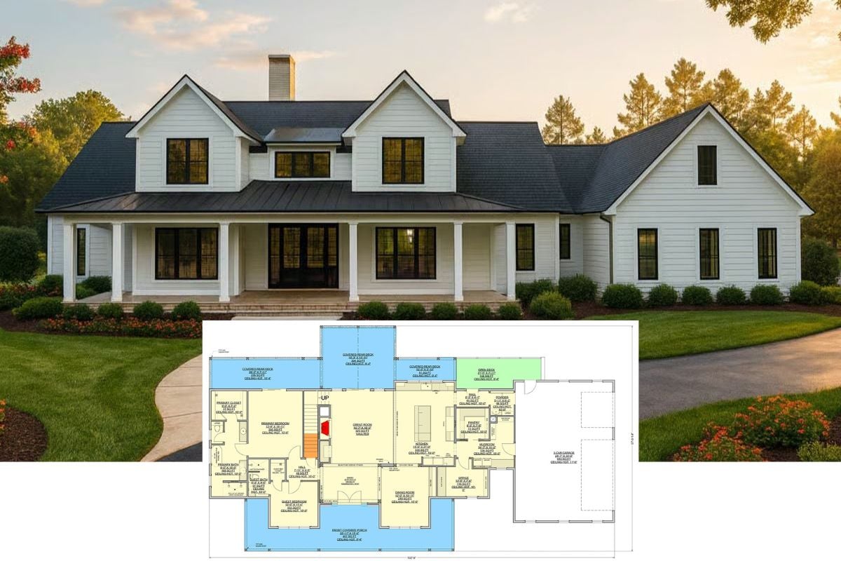 Modern Farmhouse-Style 4-Bedroom Home with Loft and 3-Car Garage (Floor Plan)