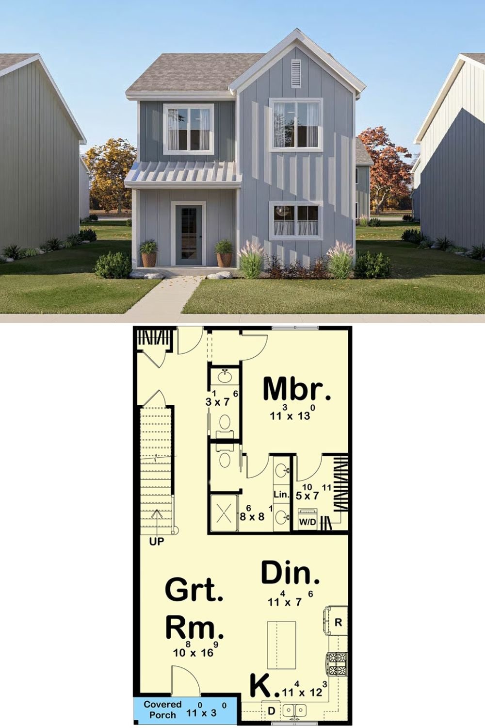 Modern Farmhouse-Style 4-Bedroom Home with Front Porch and Open-Concept Living (Floor Plan)