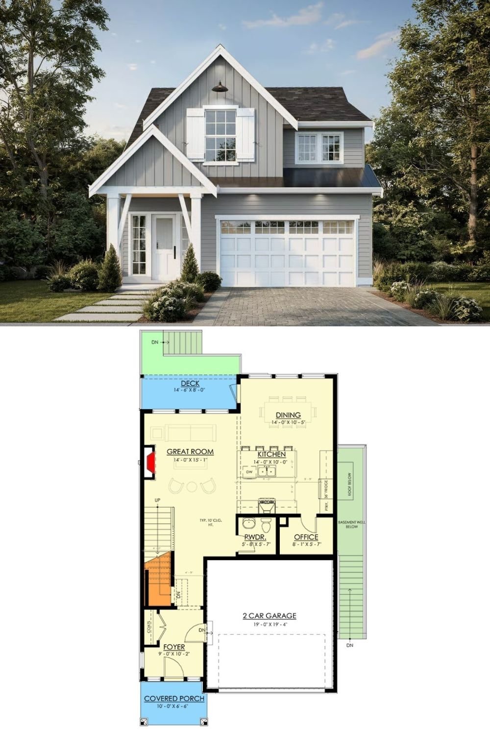 4-Bedroom Modern Farmhouse with Loft and Lower Level Expansion (Floor Plan)