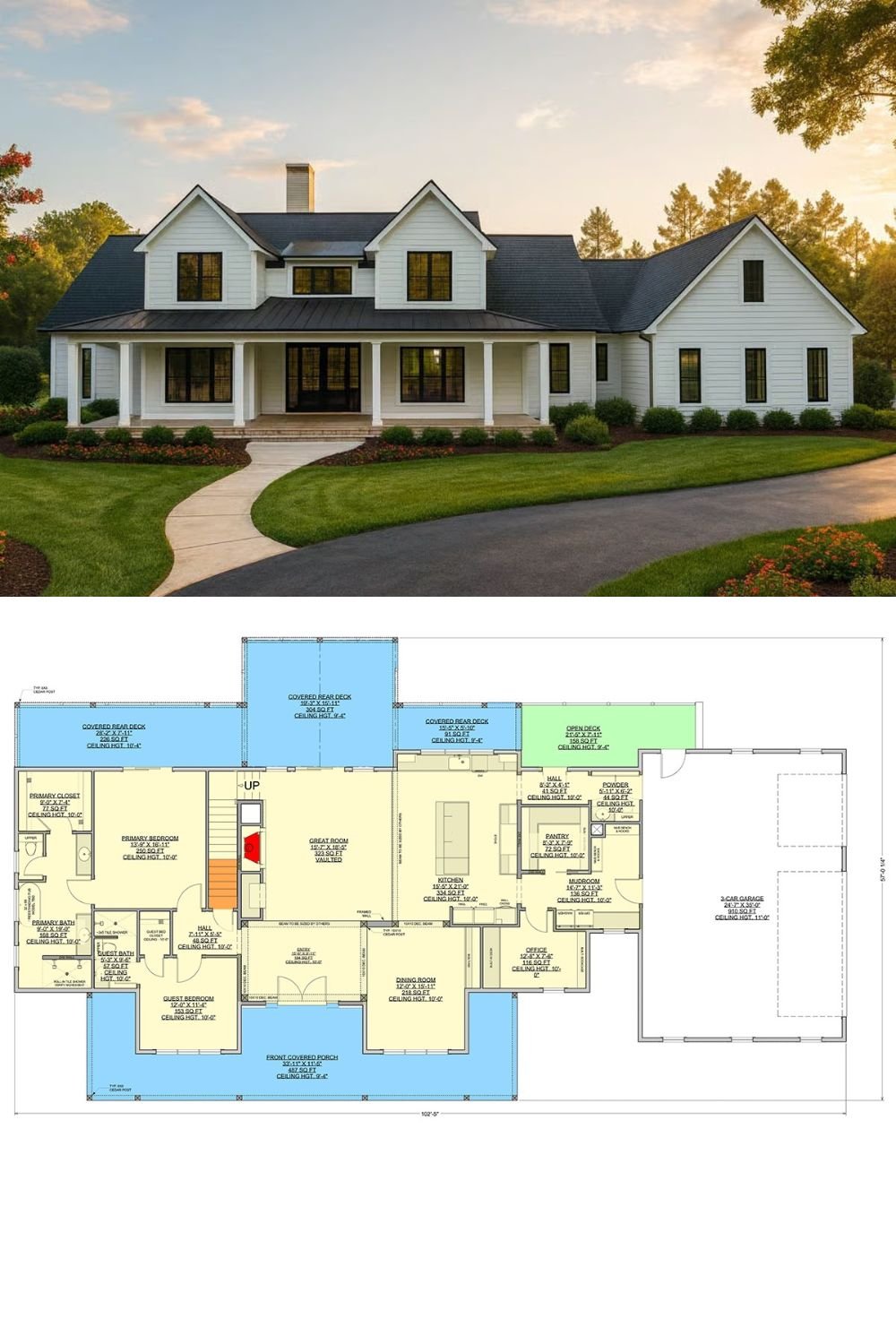 Modern Farmhouse-Style 4-Bedroom Home with Loft and 3-Car Garage (Floor Plan)