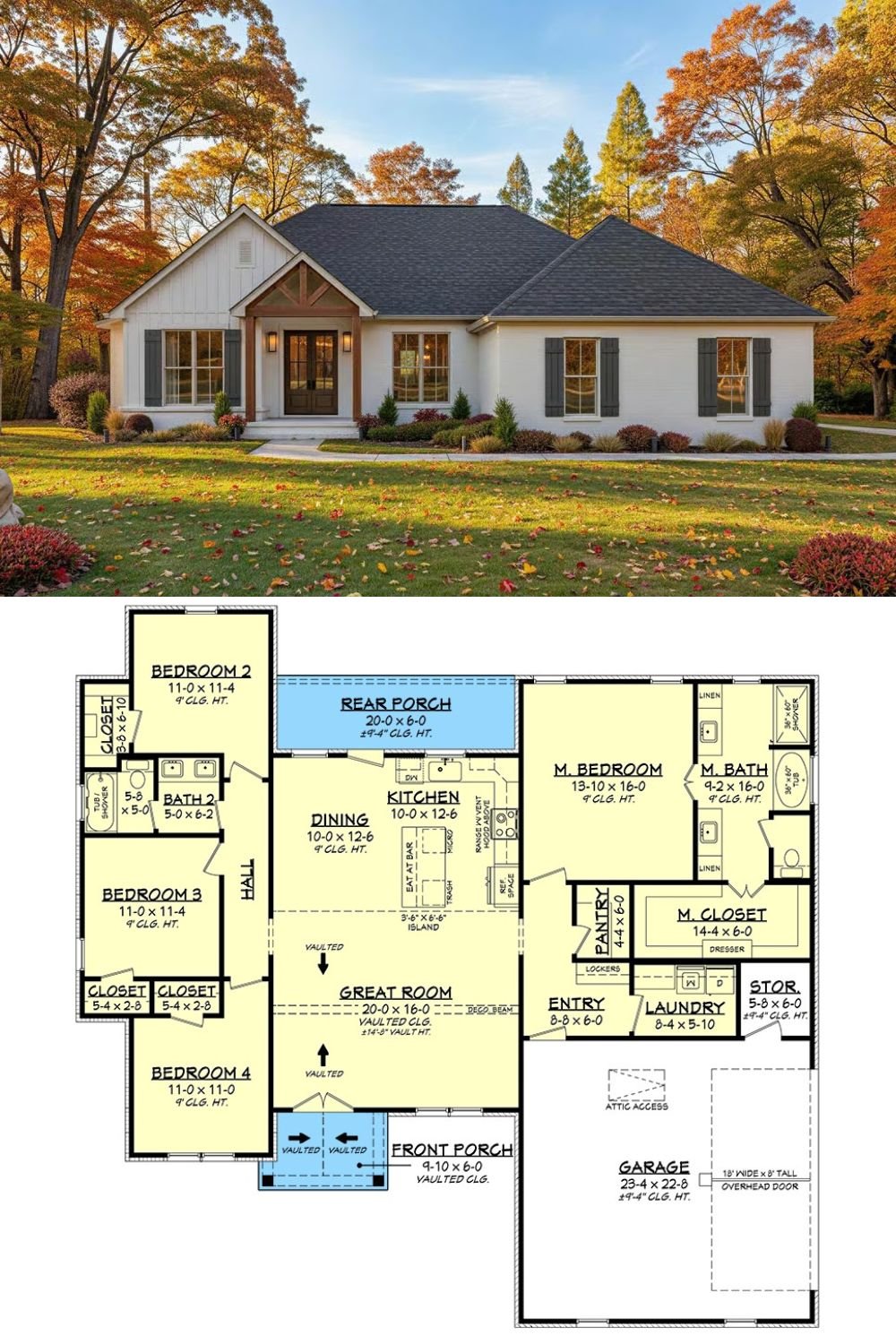 4-Bedroom New American Home for a Corner Lot with Open-Concept Living (Floor Plan)