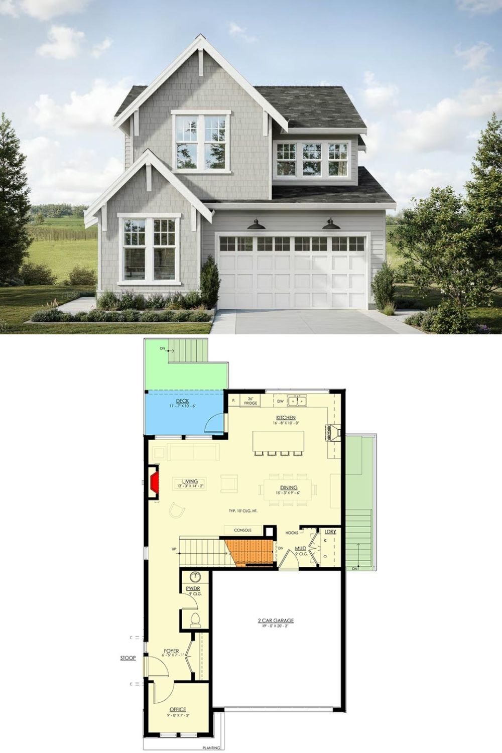 New American-Style 4-Bedroom Home with Double Garage and Basement Expansion (Floor Plan)