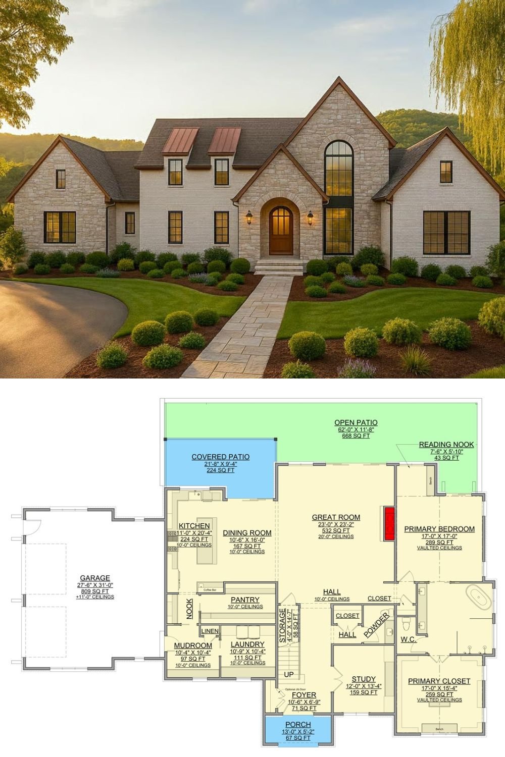 4-Bedroom New American Home with Balcony and Bonus Room (Floor Plan)