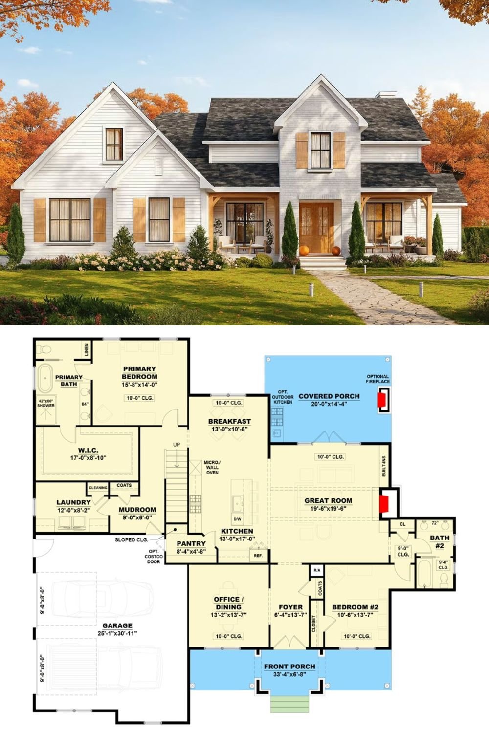 New American-Style 4-Bedroom with Open Living Space and Bonus Room (Floor Plan)