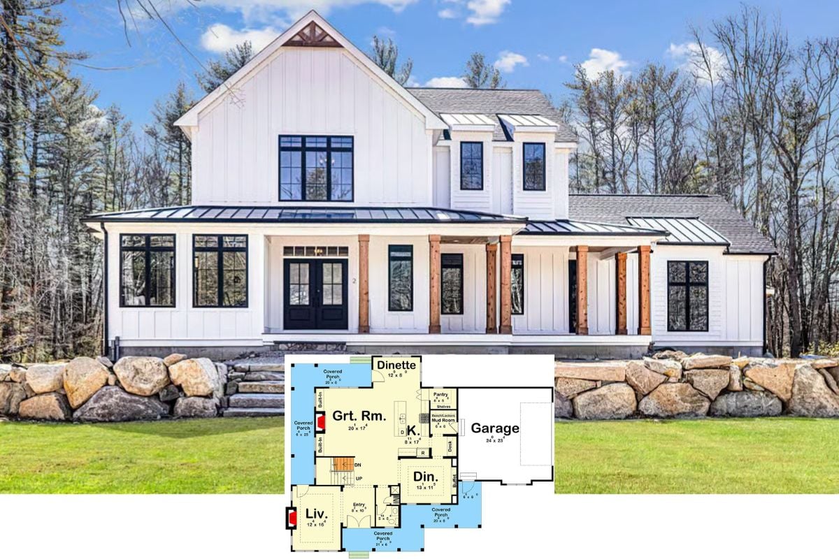 Southern Farmhouse-Style 4-Bedroom Home with Wraparound Porch and Jack & Jill Bath (Floor Plan)