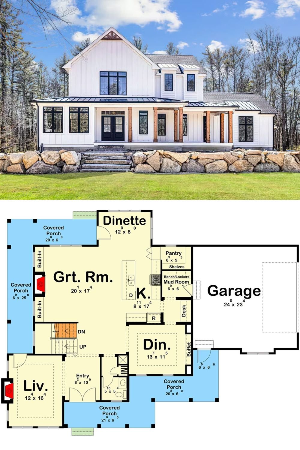 Southern Farmhouse-Style 4-Bedroom Home with Wraparound Porch and Jack & Jill Bath (Floor Plan)