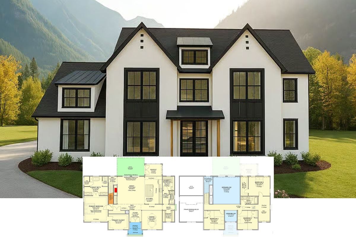 4-Bedroom Transitional-Style Home with Balcony and Open-Concept Living (Floor Plan)