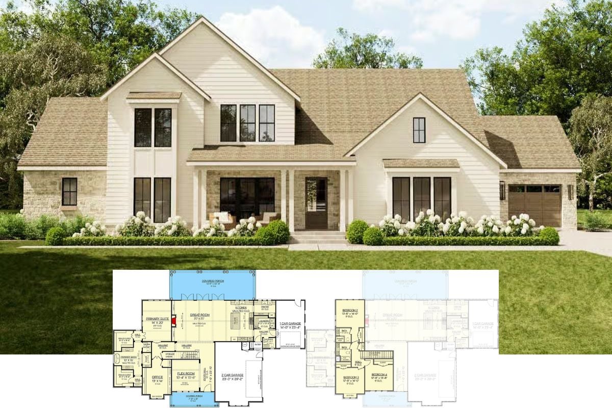 4-Bedroom Transitional Home with Flex Room and Open-Concept Living (Floor Plan)