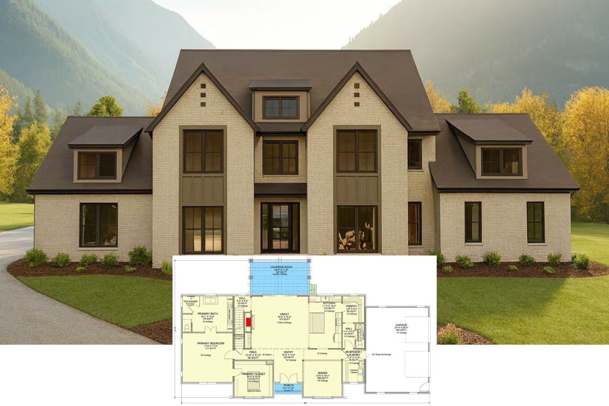 4-Bedroom Transitional Home with Balcony and Bonus Room (Floor Plan)