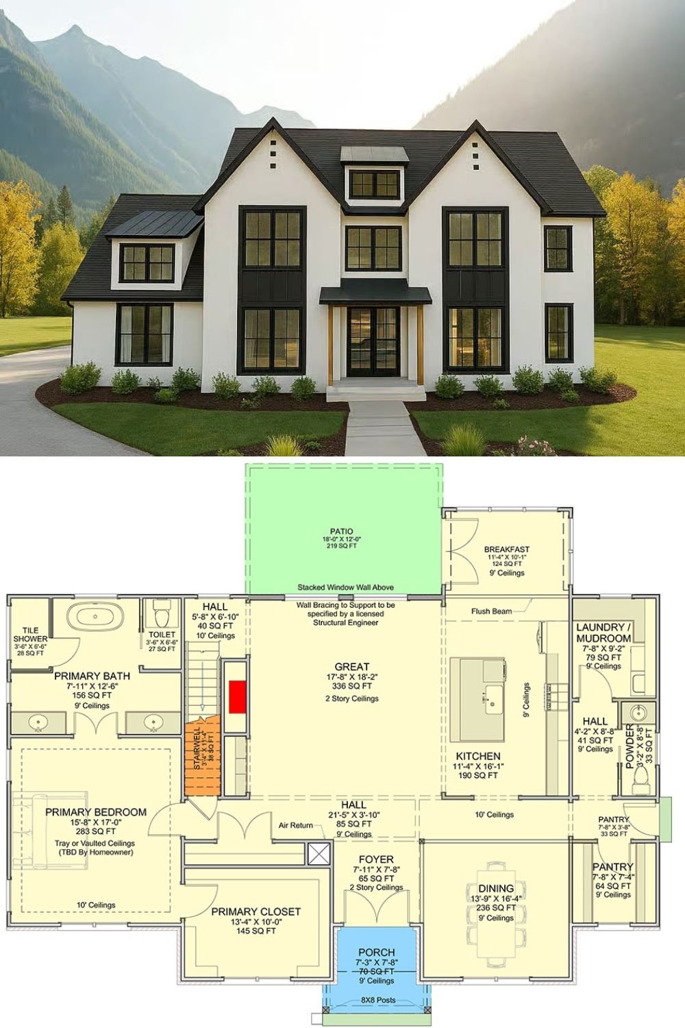 4-Bedroom Transitional-Style Home with Balcony and Open-Concept Living (Floor Plan)