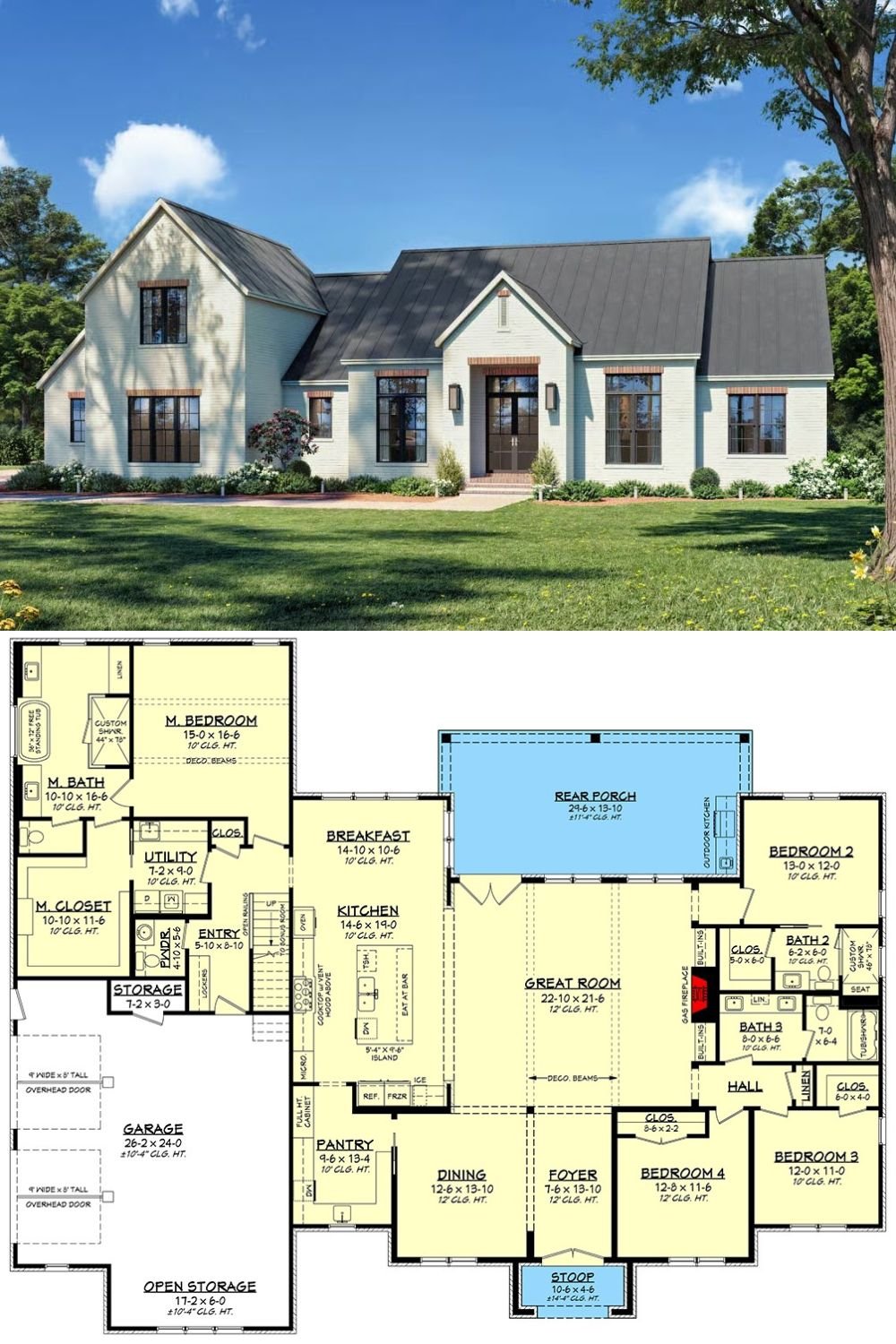 Transitional-Style 4-Bedroom Home with Bonus Room and Double Garage (Floor Plan)