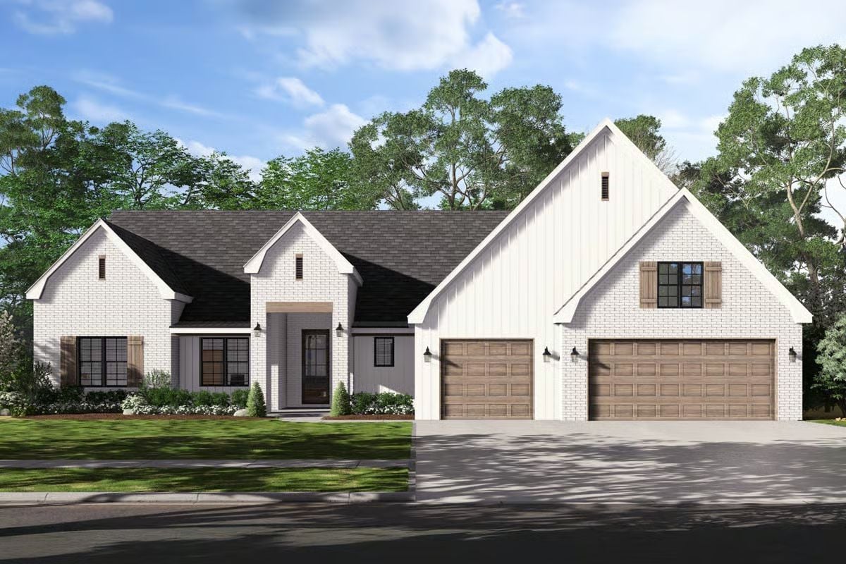 Southern 4-Bedroom French Country Home with Open Living Space and 3-Car Garage (Floor Plan)