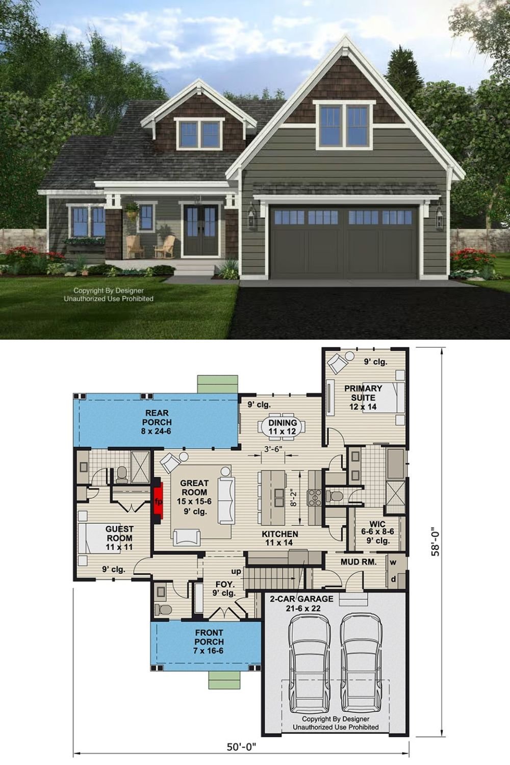 5-Bedroom Craftsman Home with Bonus Room and Loft (Floor Plan)