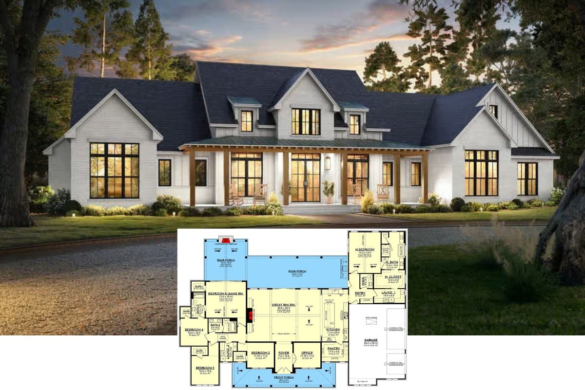 5-Bedroom Modern Farmhouse for a Corner Lot with Open-Concept Living (Floor Plan)