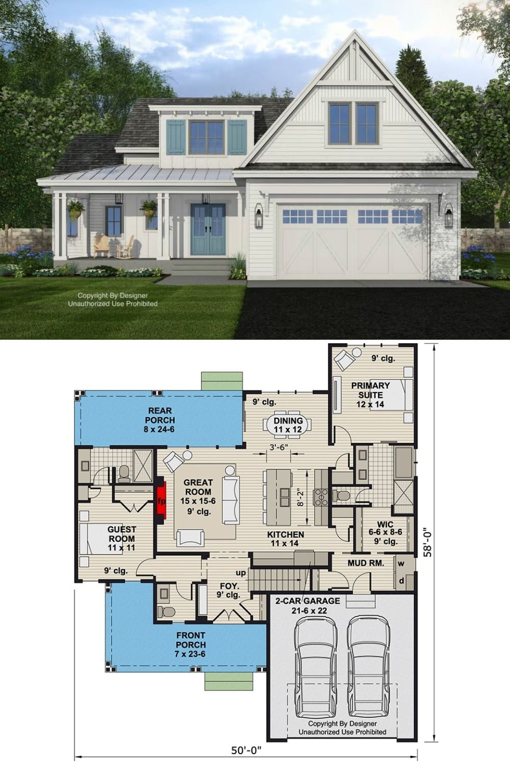 5-Bedroom Modern Farmhouse with Bonus Room and Loft (Floor Plan)
