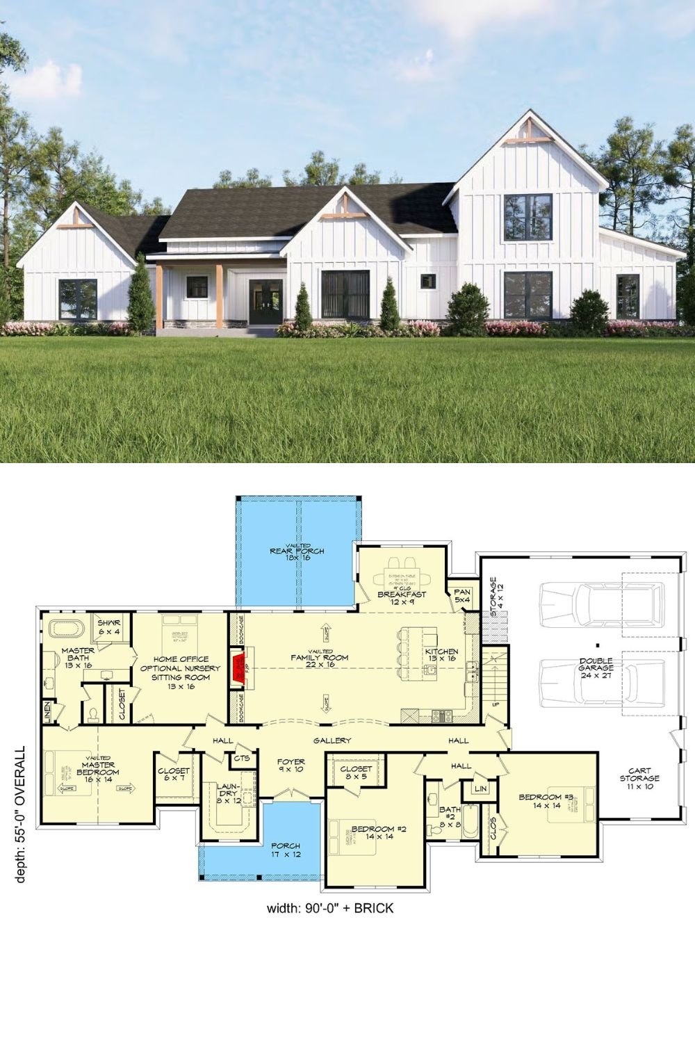 Modern Farmhouse-Style 5-Bedroom Home for a Corner Lot with Open Floor Plan (Floor Plan)