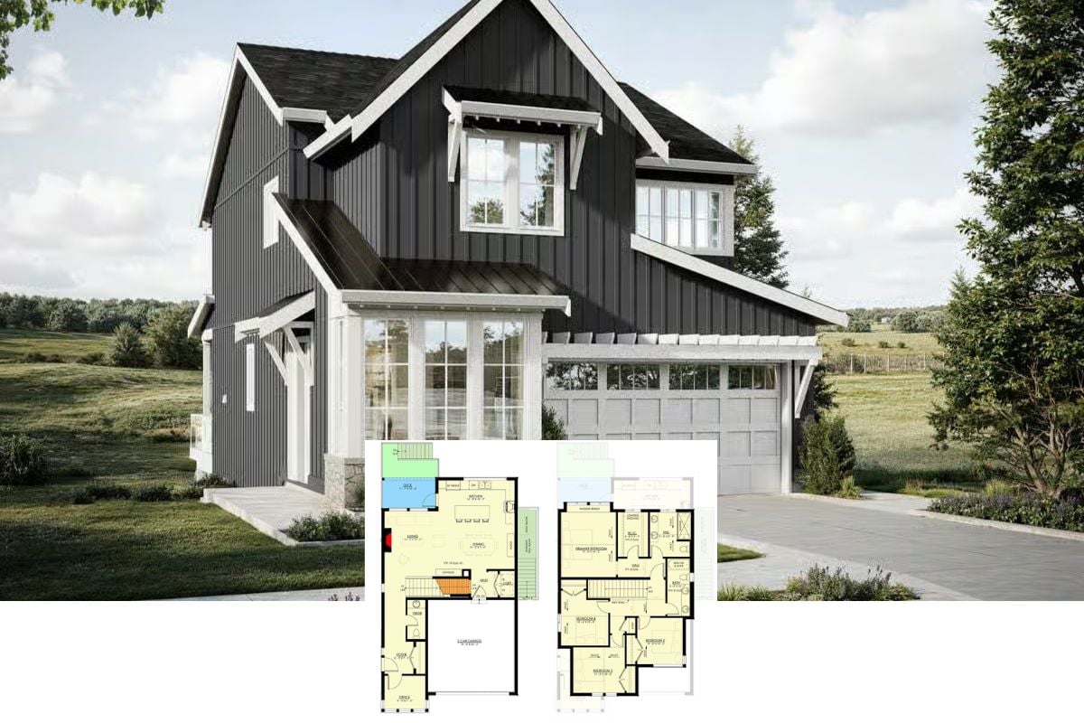 Modern 5-Bedroom New American Home for a Narrow Lot with Optional Basement (Floor Plan)