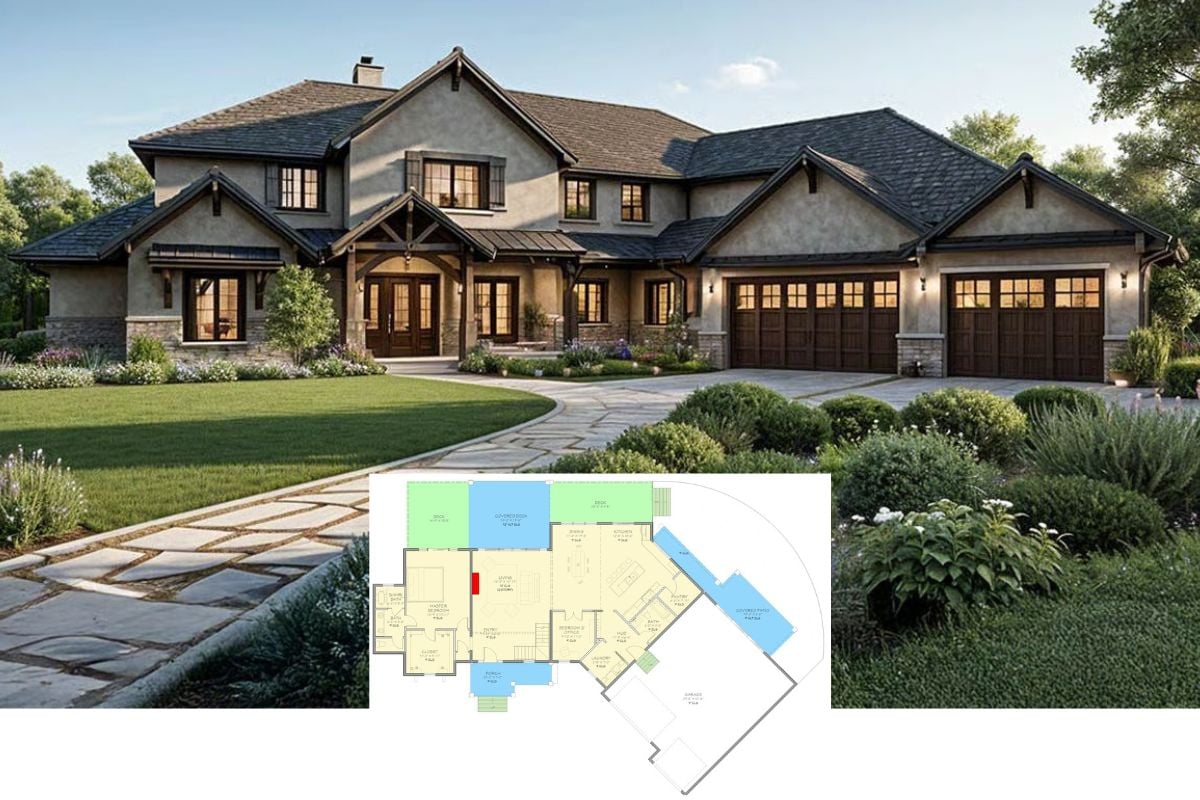 5-Bedroom New American Home with Balcony and Angled Garage (Floor Plan)