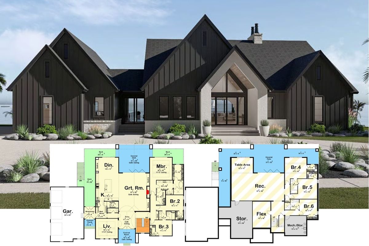 6-Bedroom Modern Contemporary Home with 3-Car Garage and Basement Expansion (Floor Plan)