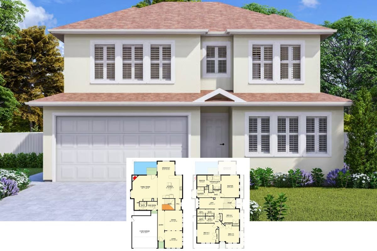 Traditional-Style 6-Bedroom Home with Loft and Optional Basement (Floor Plan)