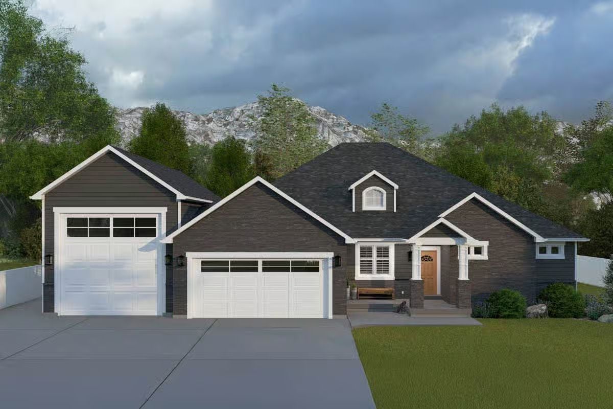 Traditional-Style 2-Bedroom Home with RV Garage and Basement Expansion (Floor Plan)