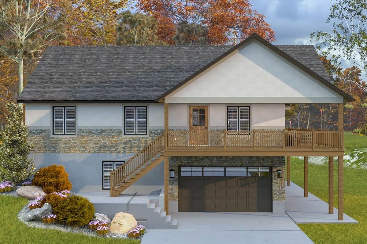 2-Bedroom Traditional Home with Wraparound Porch and Walkout Basement (Floor Plan)