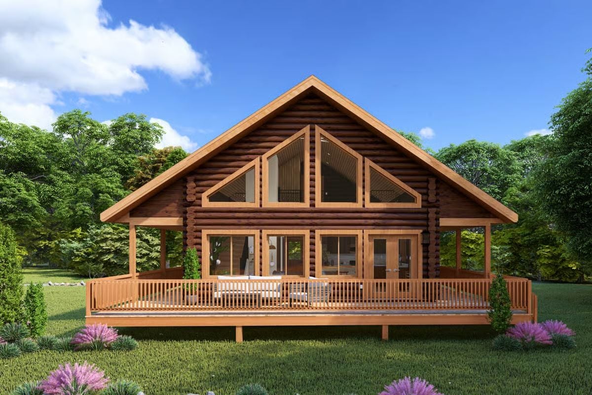 Rustic 1-Bedroom Log Cabin with Loft and Wraparound Porch (Floor Plan)