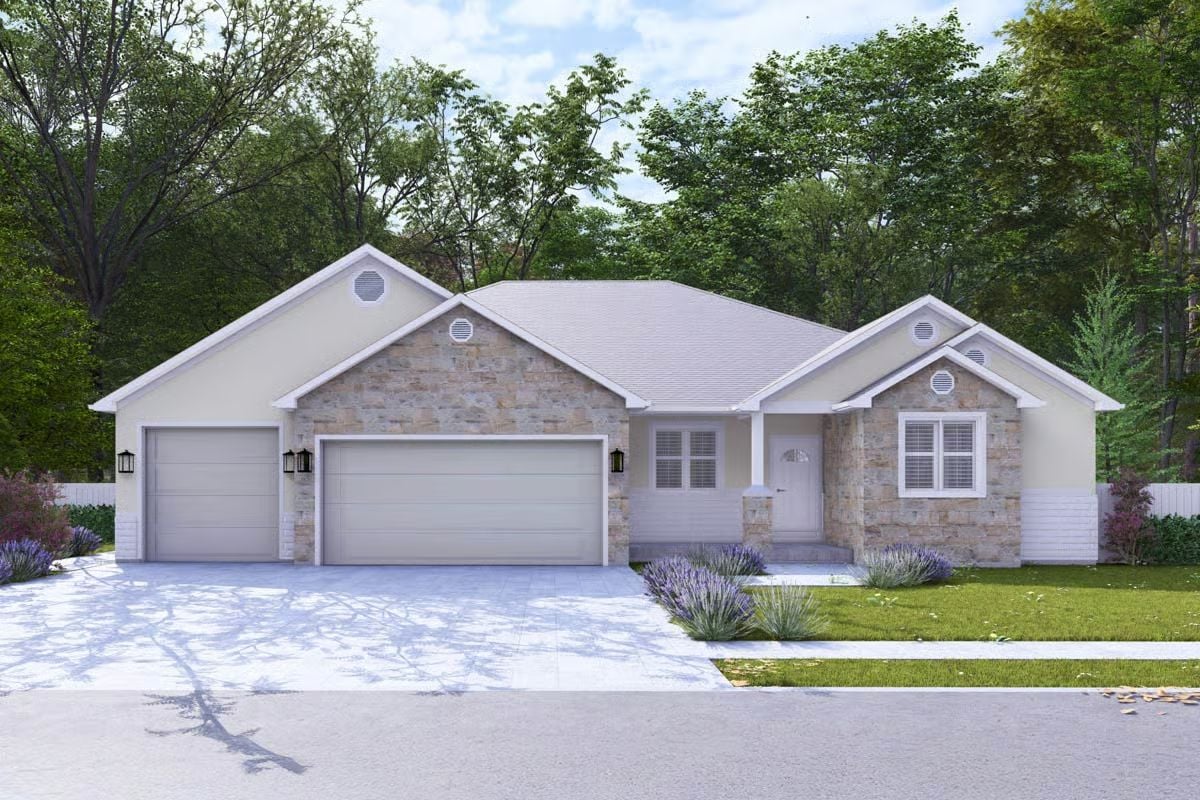 Ranch-Style 2-Bedroom Home with 3-Car Garage and Basement Expansion (Floor Plan)