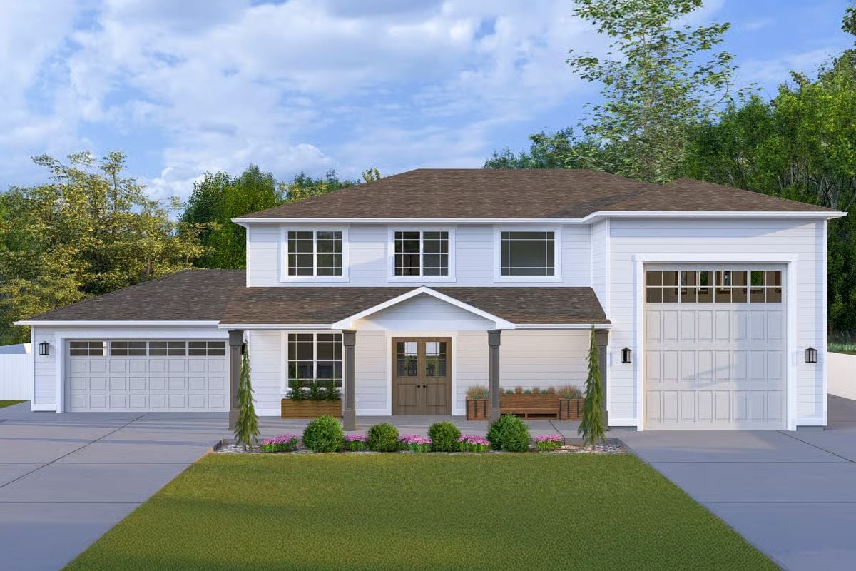 3-Bedroom Traditional Home with RV Garage and Dual Porches (Floor Plan)