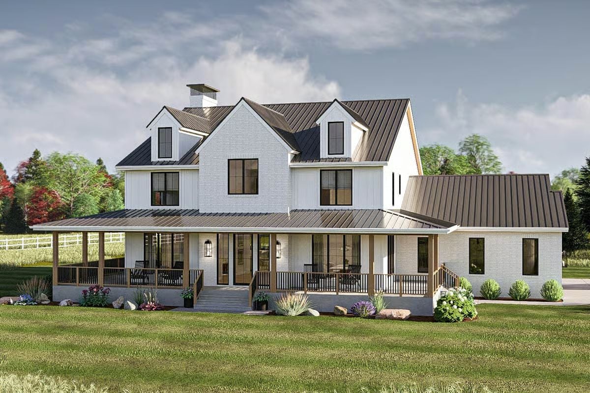 4-Bedroom Modern Farmhouse with Loft and Wraparound Porch (Floor Plan)
