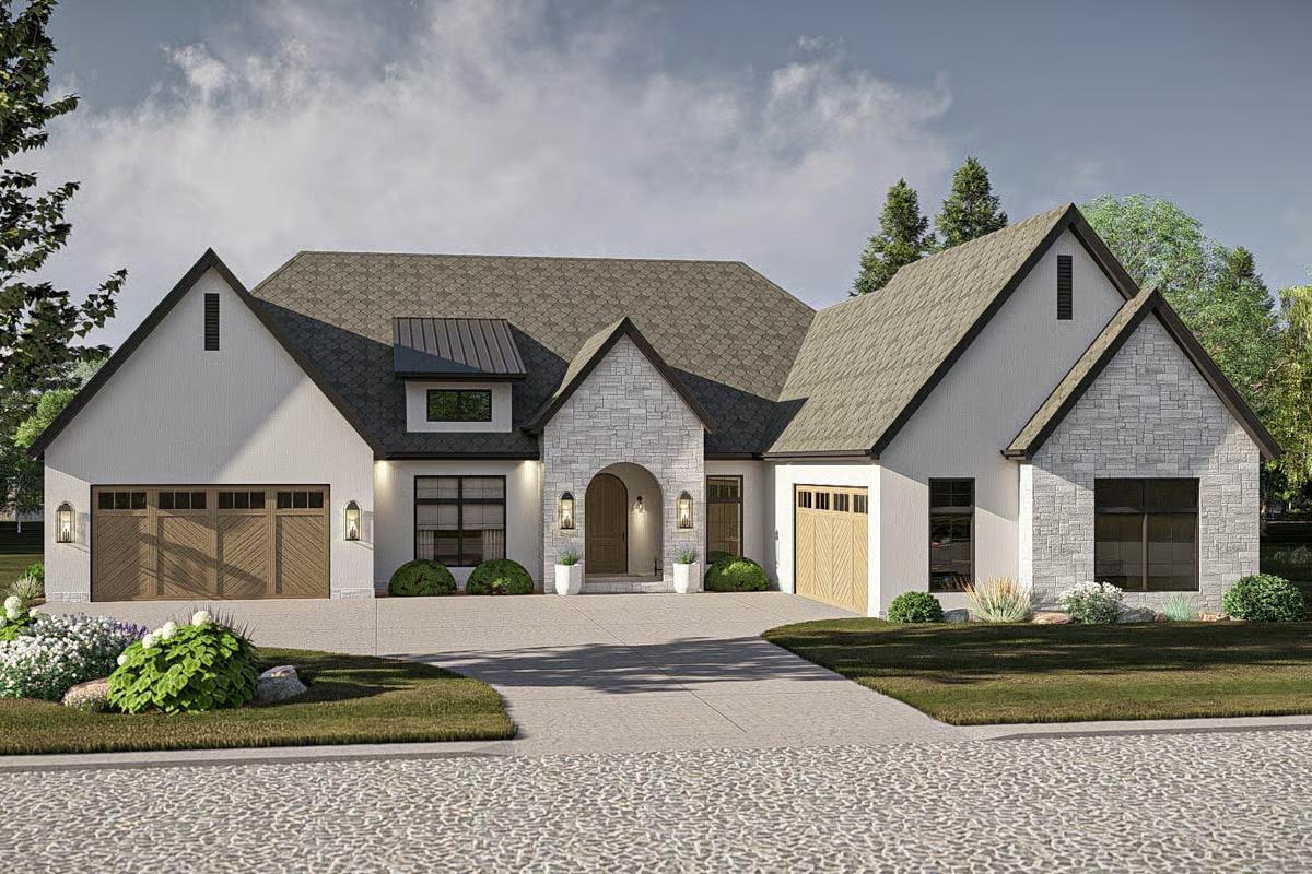 Transitional-Style Home with 3 Bedrooms and Open-Concept Living (Floor Plan)