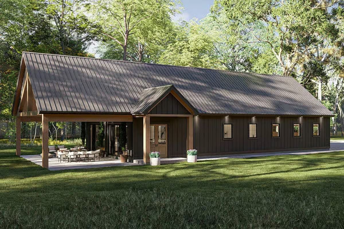 Modern 1-Bedroom Barndominium with 3-Car Garage and Covered Patio (Floor Plan)